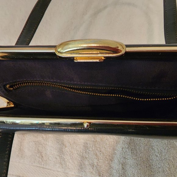 Elegant vintage deep blue shoulder bag with gold clasp - Picture 2 of 5